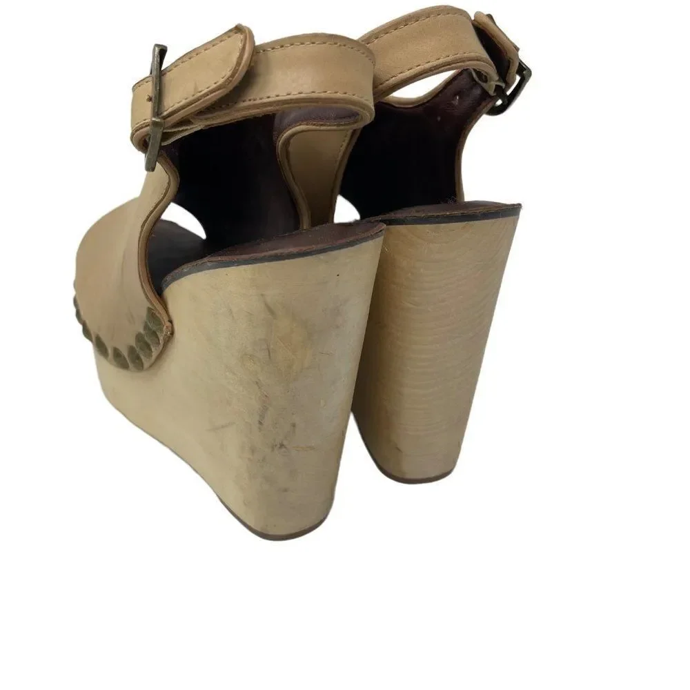 Jeffrey Campbell clogs cream leather US 5.5M BoxD Wood platforms